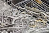 Tray of metal BoneSim instruments as part of BoneSim instrument testing and validation session.
