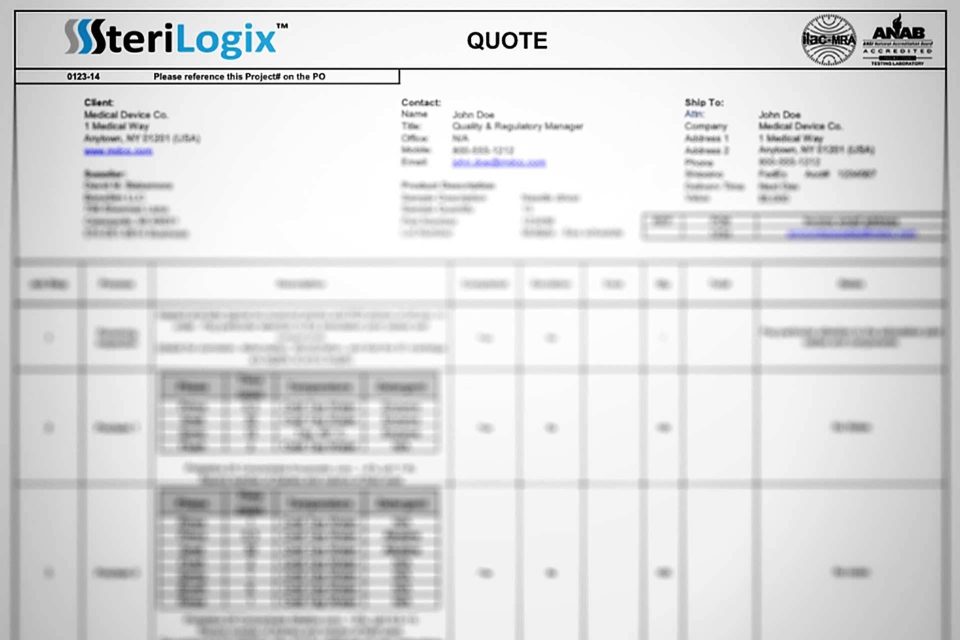 Blurred out image of a document requesting a quote from BoneSim.
