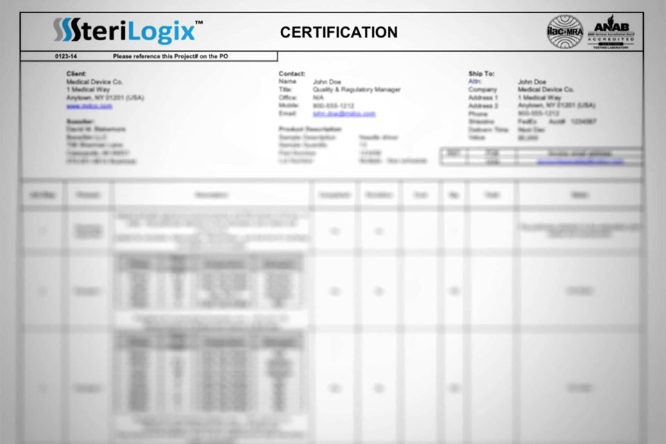 Blurred out example of certification documentation from BoneSim.