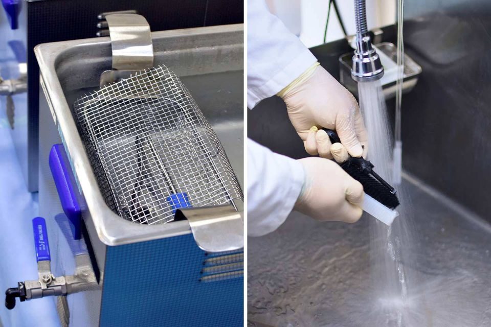 Split screen image of the BoneSim manual ultrasonic cleaning cycles